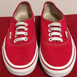 Red Vans sneakers. US sizes: Boys 4, Girls 5.5